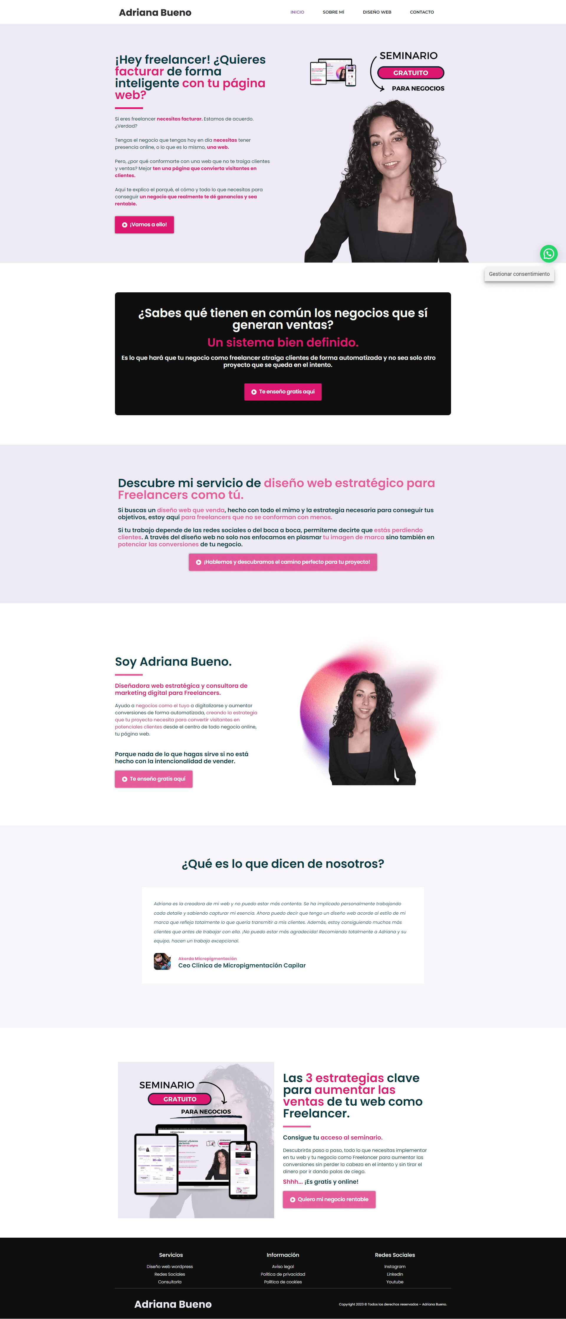 Landing de captacion diseño web Adriana Bueno