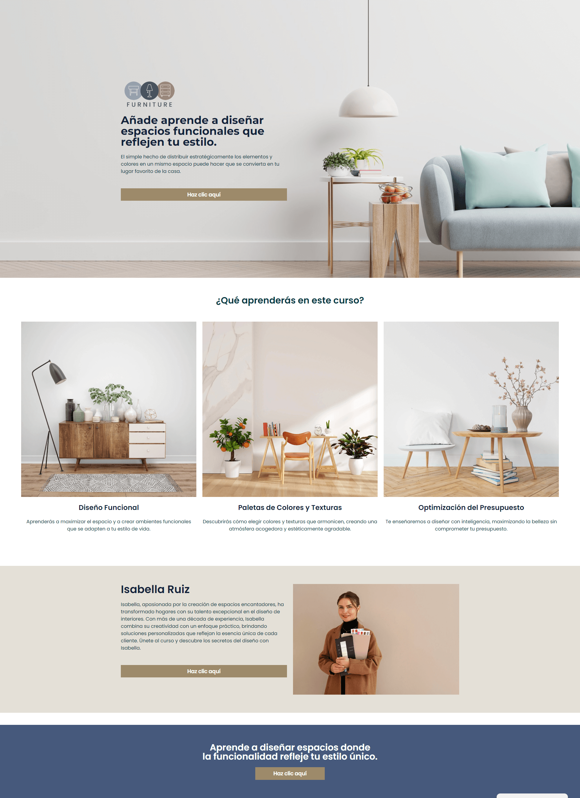 Pagina de venta para curso de decoracion y diseño de interiores